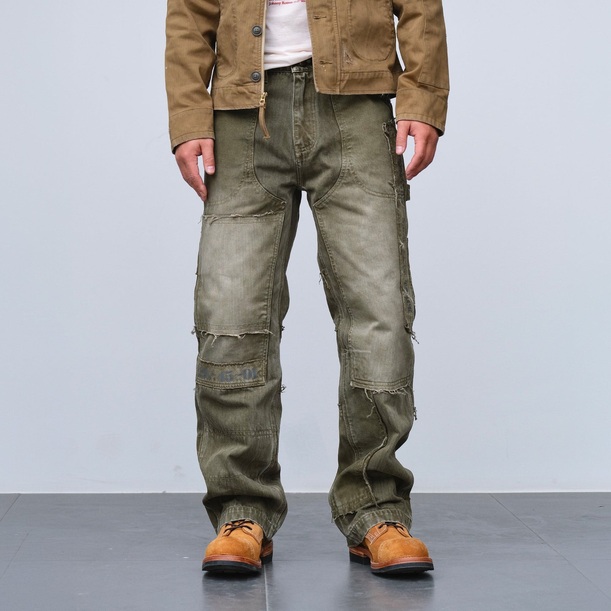 NEIGBORL Retro Distressed Paneled Cargo Pants-Pants-S-Green-Free Shipping Leatheretro