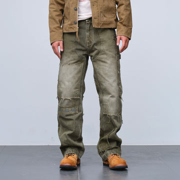 NEIGBORL Retro Distressed Paneled Cargo Pants-Pants-S-Green-Free Shipping Leatheretro