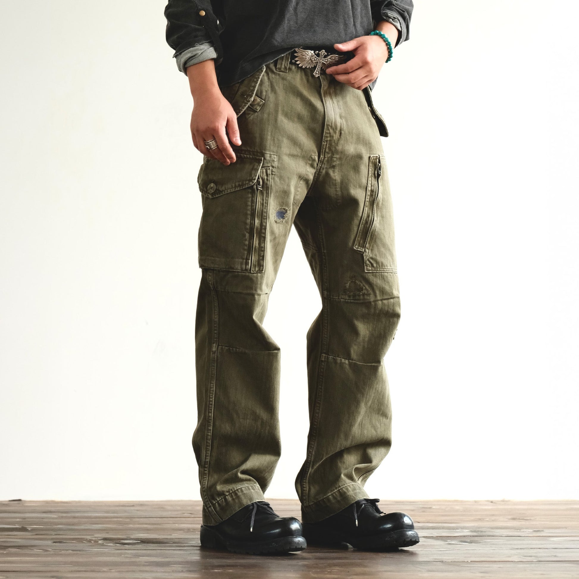 NEIGBORL Retro Washed Cargo Pants-Pants-S-Green-Free Shipping Leatheretro