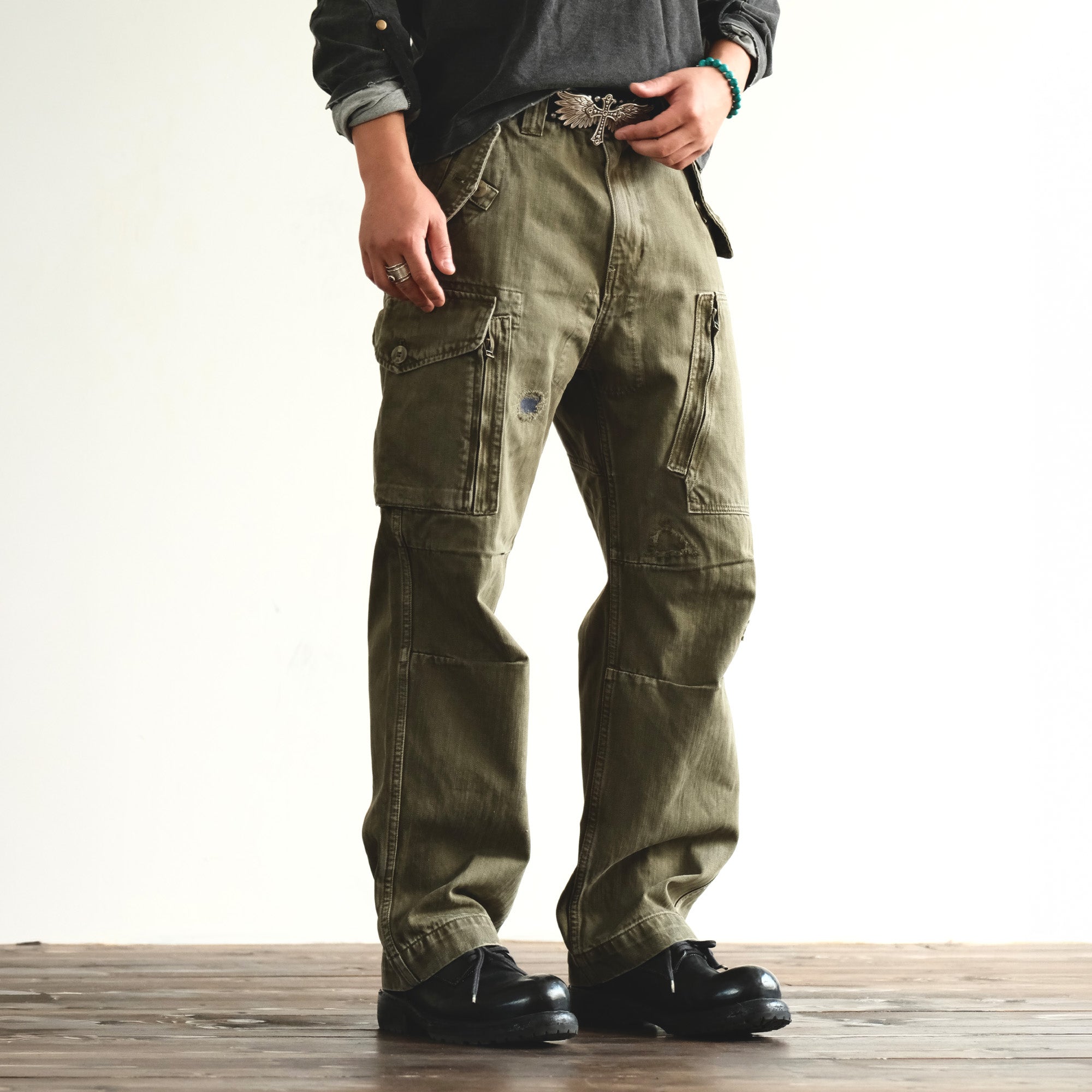 NEIGBORL Retro Washed Cargo Pants-Pants-S-Green-Free Shipping Leatheretro