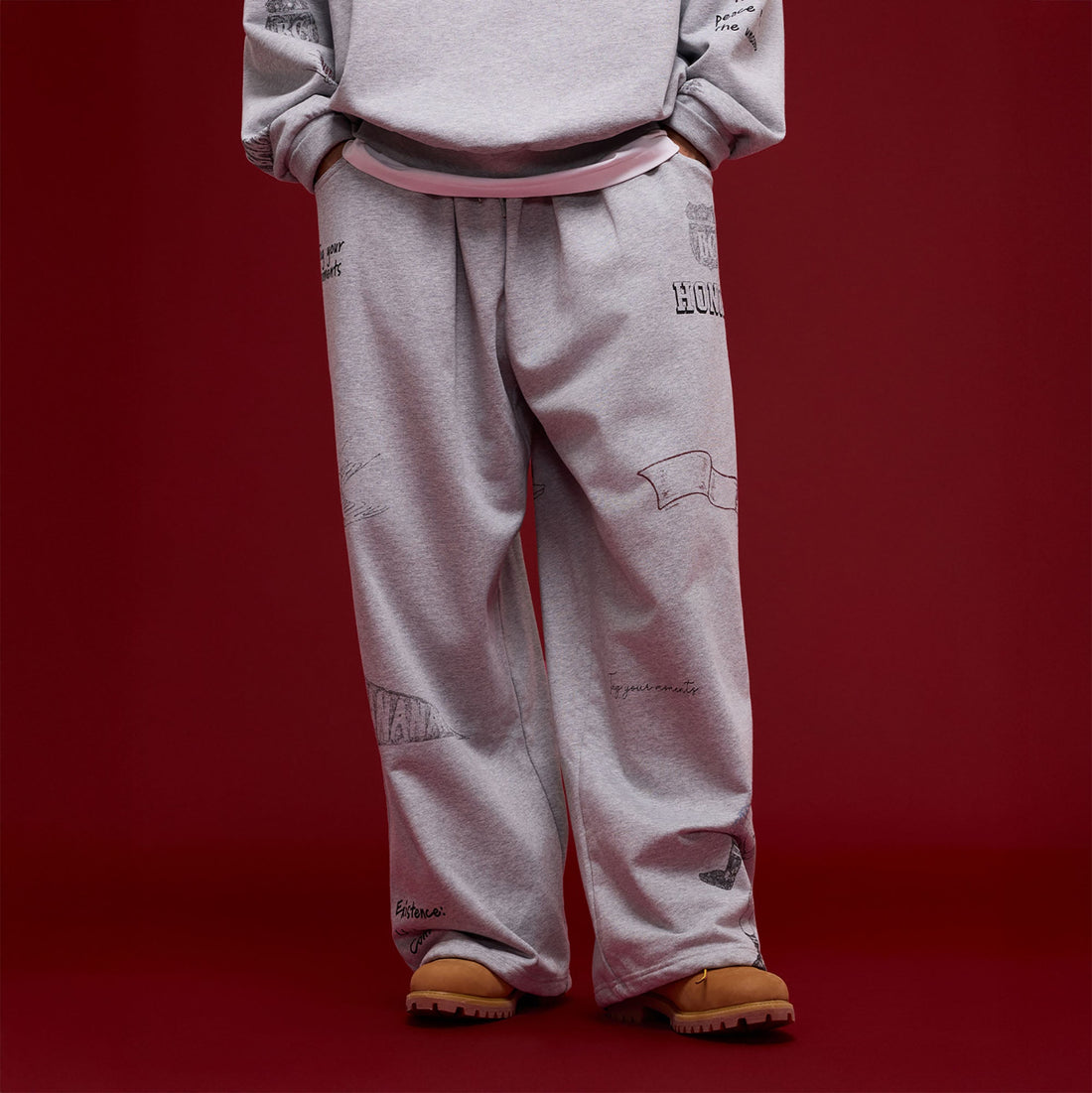 BANANA CLUB Classic Doodle Graphic Sweatpants-Pants-S-Brown-Free Shipping Leatheretro