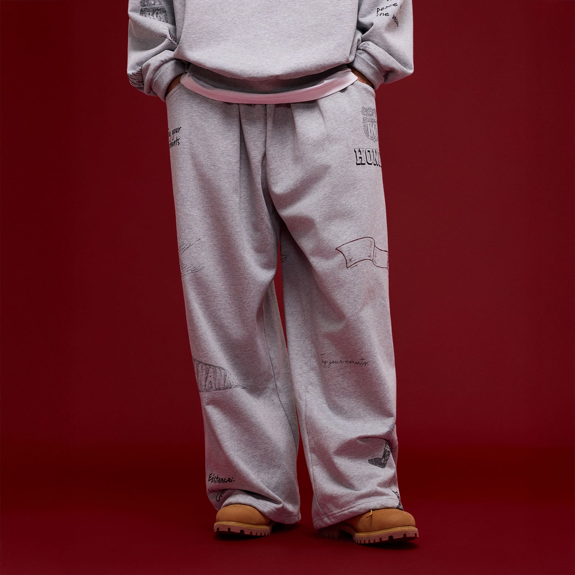 BANANA CLUB Classic Doodle Graphic Sweatpants-Pants-S-Brown-Free Shipping Leatheretro