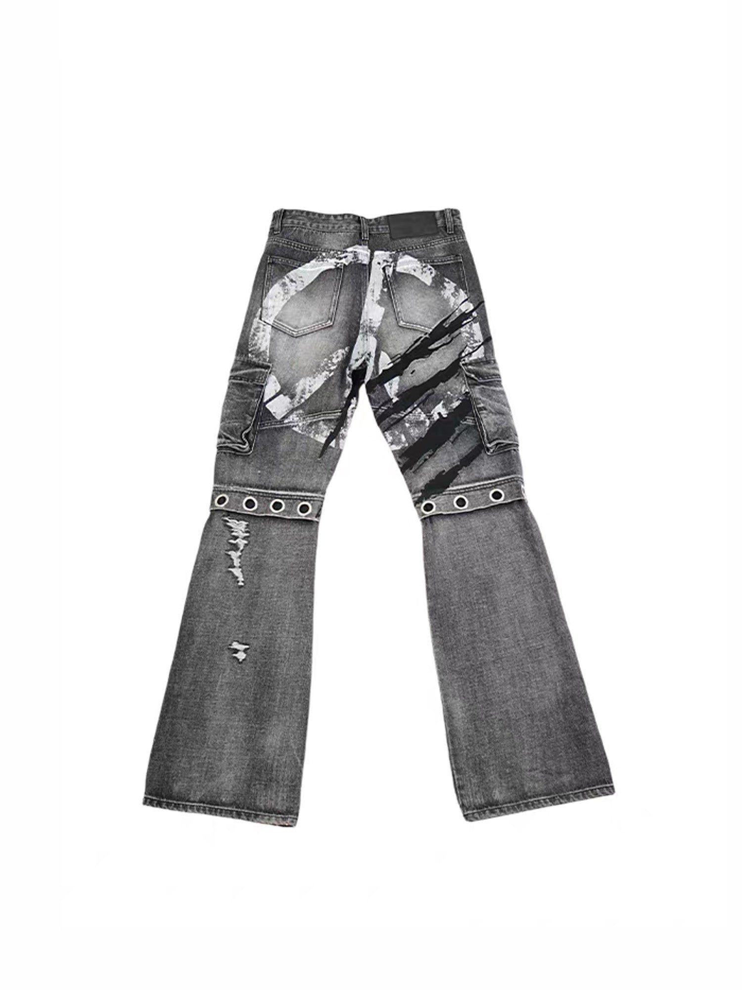 VINKID Distressed Grommet Strap Flared Jeans-Jeans-S-Free Shipping Leatheretro