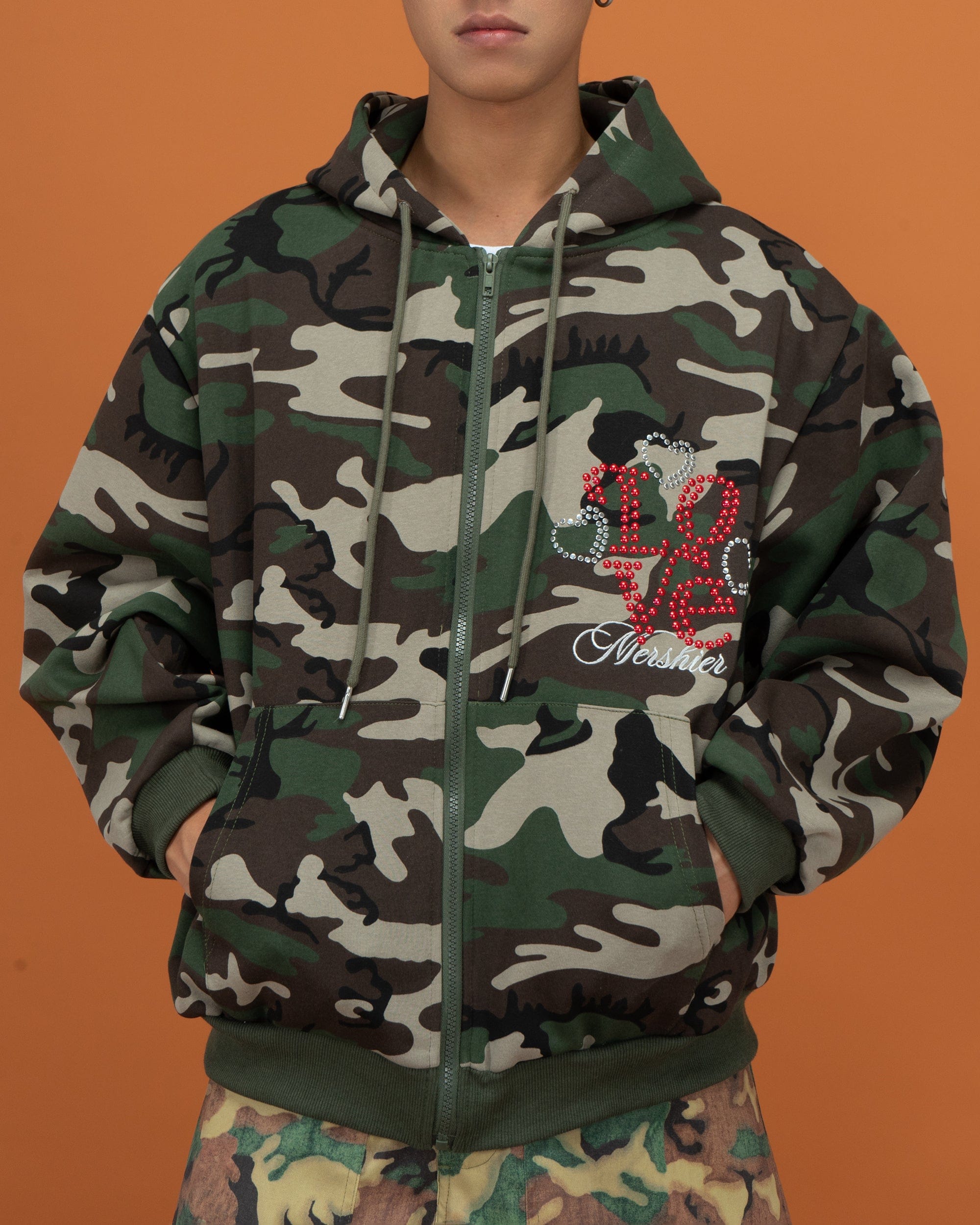 CLP Camo Studded Zip-Up Hoodie-Jacket-M-Free Shipping Leatheretro