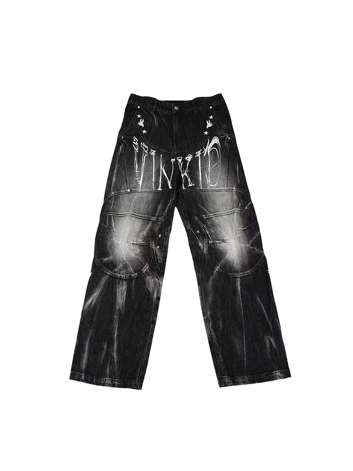 VINKID Washed Graphic Wide-Leg Jeans-Jeans-S (Preorder)-Free Shipping Leatheretro