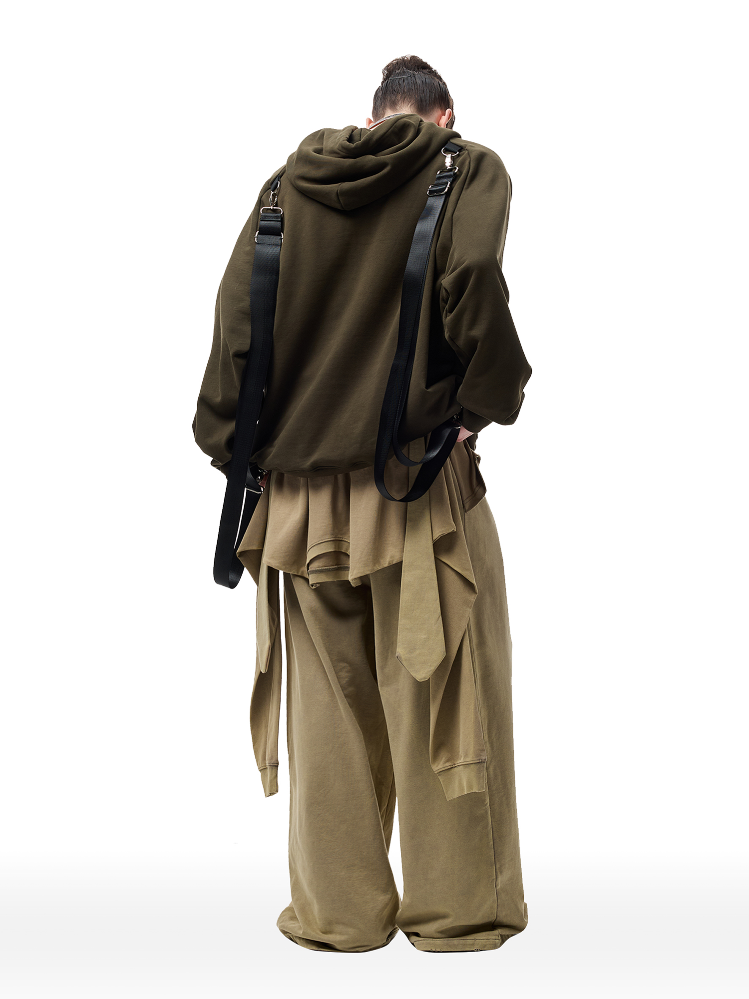 CYCYCY Layered Raw Edge Wide-Leg Sweatpants Khaki-Pants-S / 23"-Free Shipping Leatheretro
