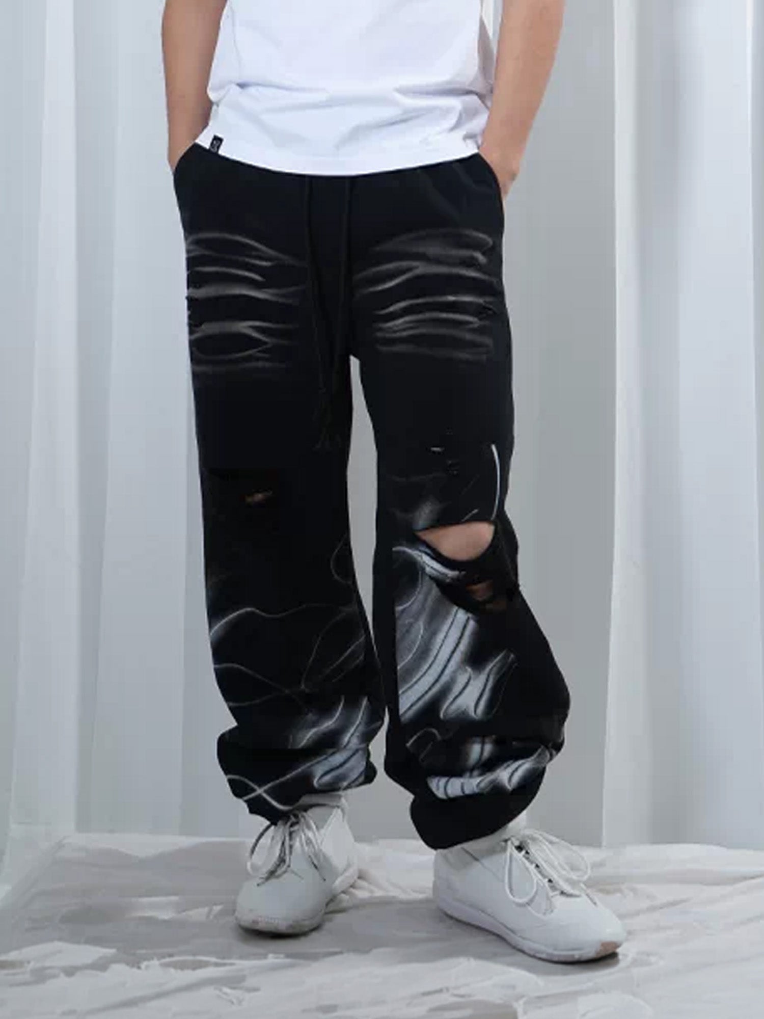 VINKID Washed Whisker Graphic Sweatpants-Pants-S-Free Shipping Leatheretro