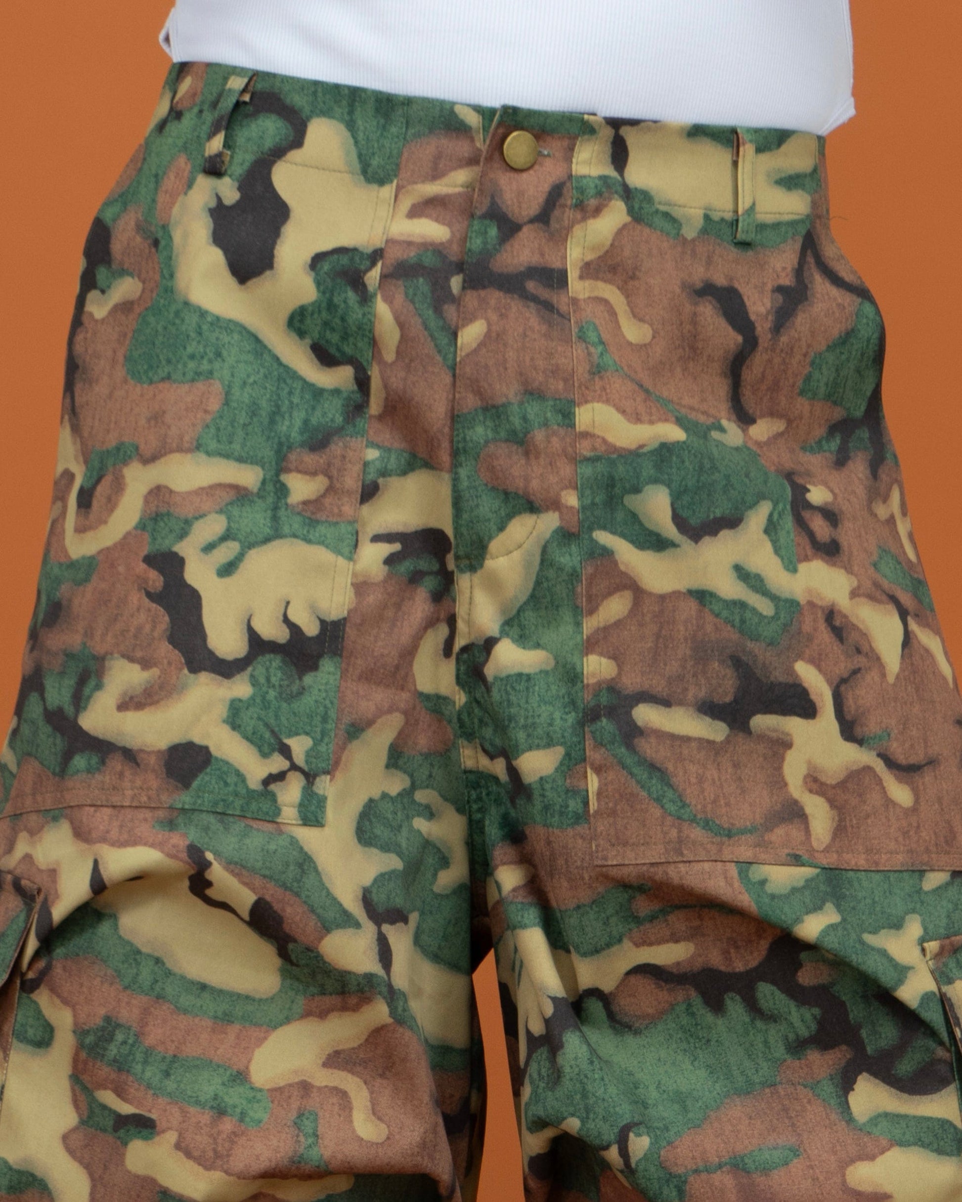 CLP Washed Crinkled Camo Cargo Shorts-Shorts-S-Free Shipping Leatheretro