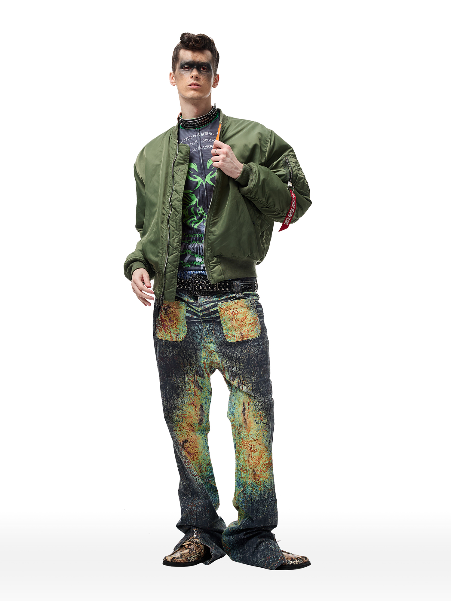 CYCYCY Iridescent Croc Full-Print Slim Flared Jeans-Jeans-XXS / 27"-Free Shipping Leatheretro