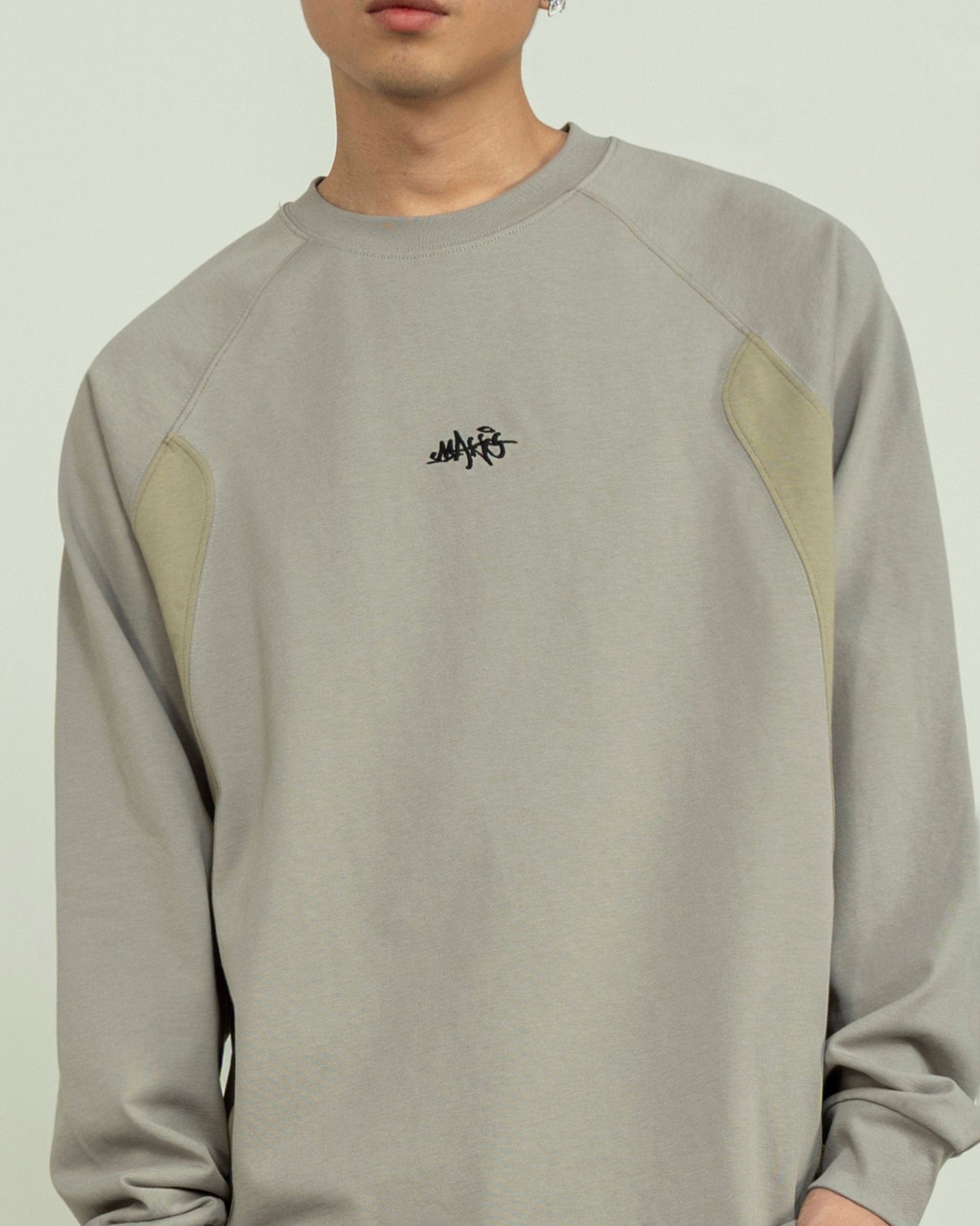 MAKEMORE Modern Deconstructed Embroidered Long-Sleeve Tee-L/S Tee-S-Gray-Free Shipping Leatheretro