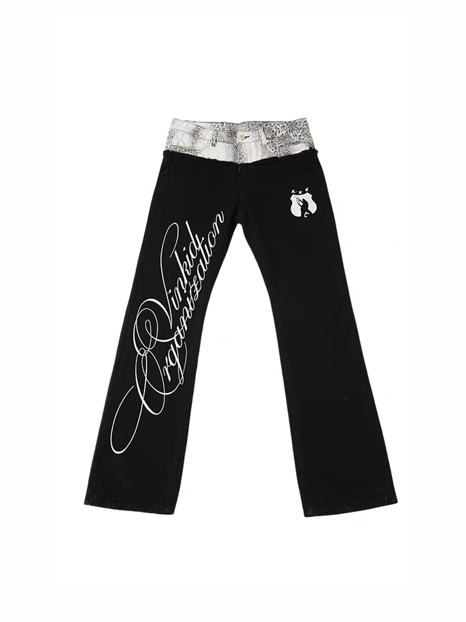 VINKID Double-Waist Script Graphic Jeans-Jeans-S (Preorder)-Free Shipping Leatheretro