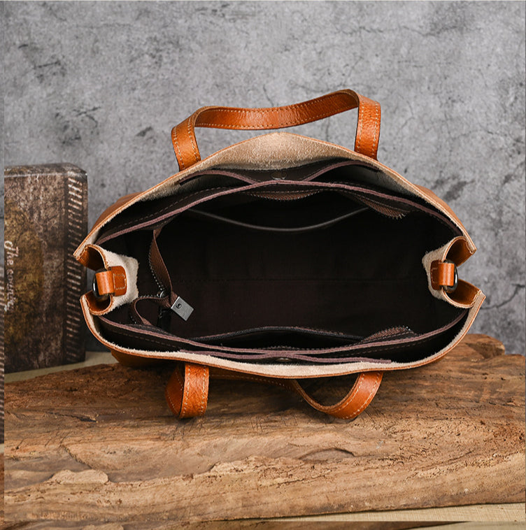 Vintage Genuine Leather Crossbody Bag Tote Bags-Brown-Free Shipping Leatheretro