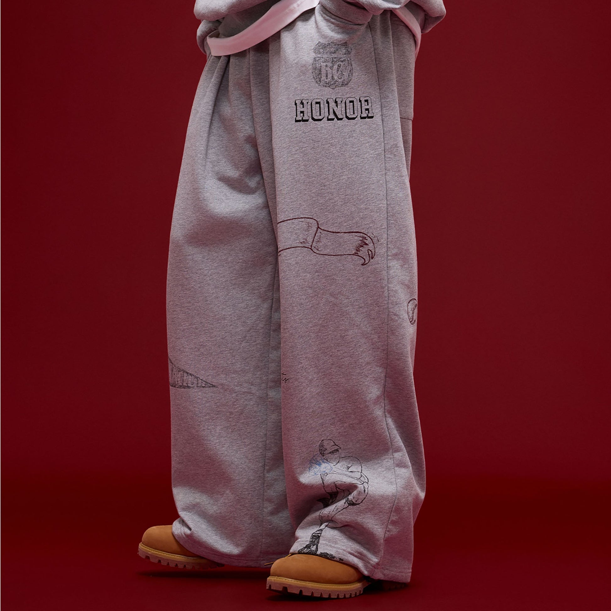 BANANA CLUB Classic Doodle Graphic Sweatpants-Pants-S-Brown-Free Shipping Leatheretro