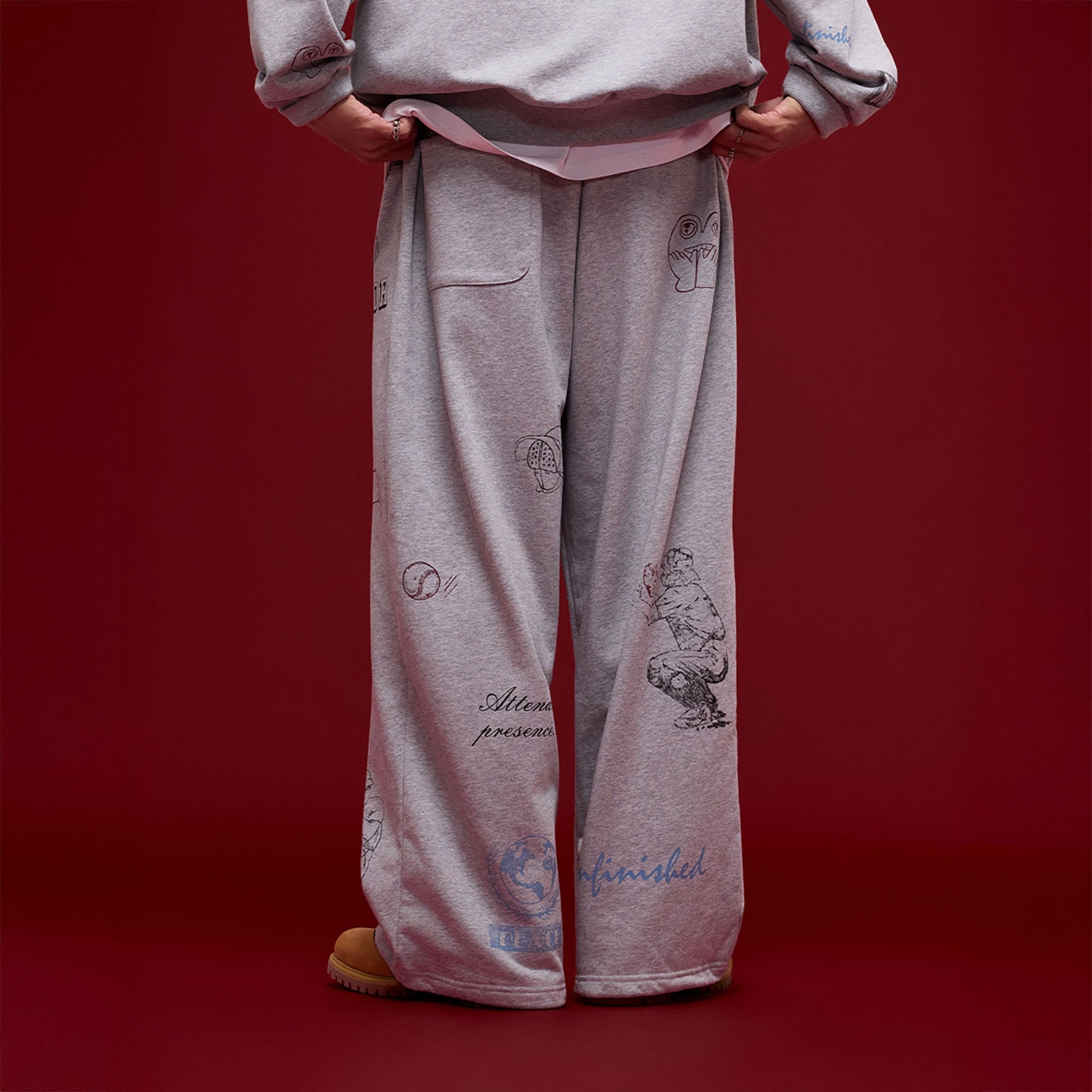 BANANA CLUB Classic Doodle Graphic Sweatpants-Pants-S-Brown-Free Shipping Leatheretro