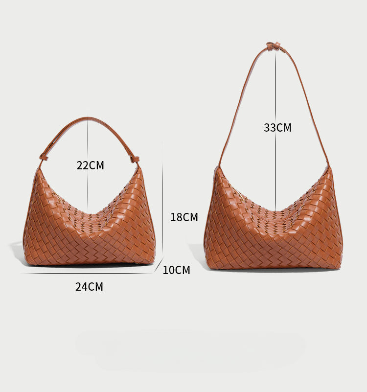 Faux Leather Handwoven Bag – Fashionable & Minimalist Lunch Tote, Elegant Shoulder Bag-Shoulder Bags-Black-Free Shipping Leatheretro