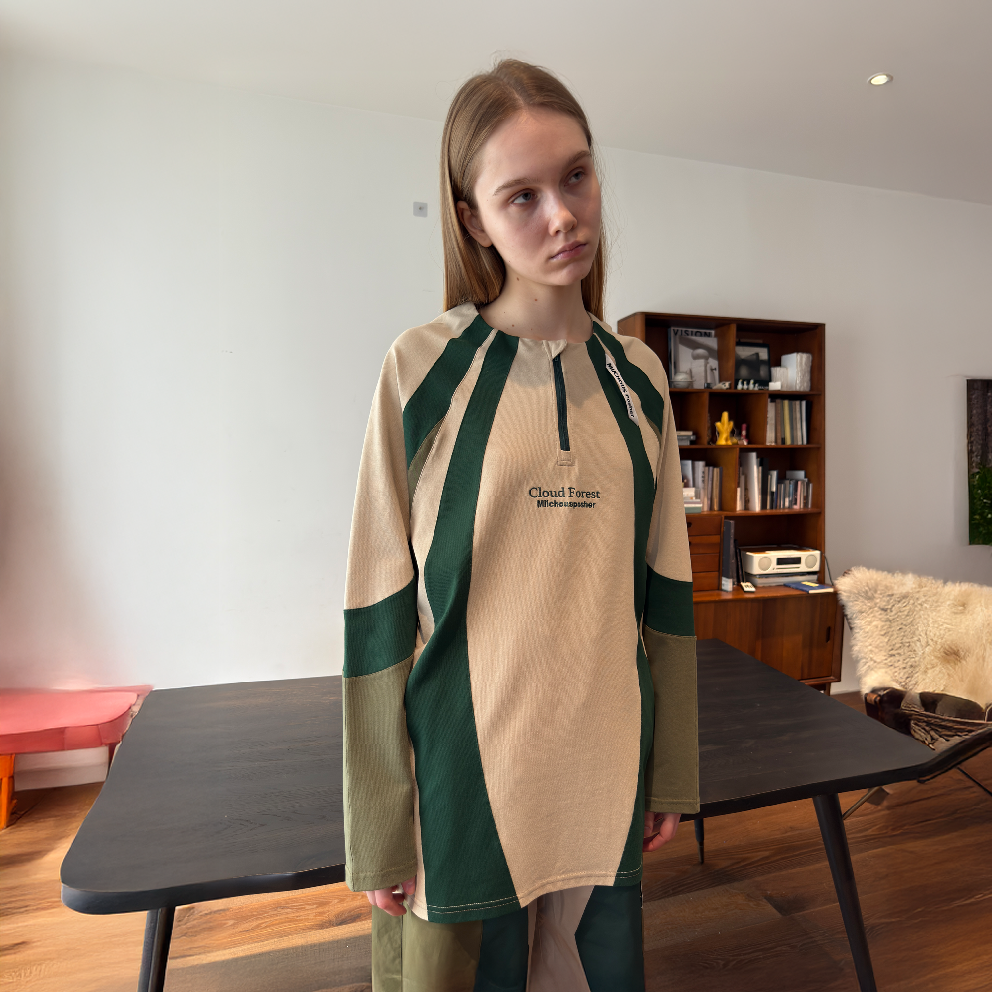 MIICHOUS Contrast Panel UV-Protection Long-Sleeve Tee-L/S Tee-S-Green-Free Shipping Leatheretro