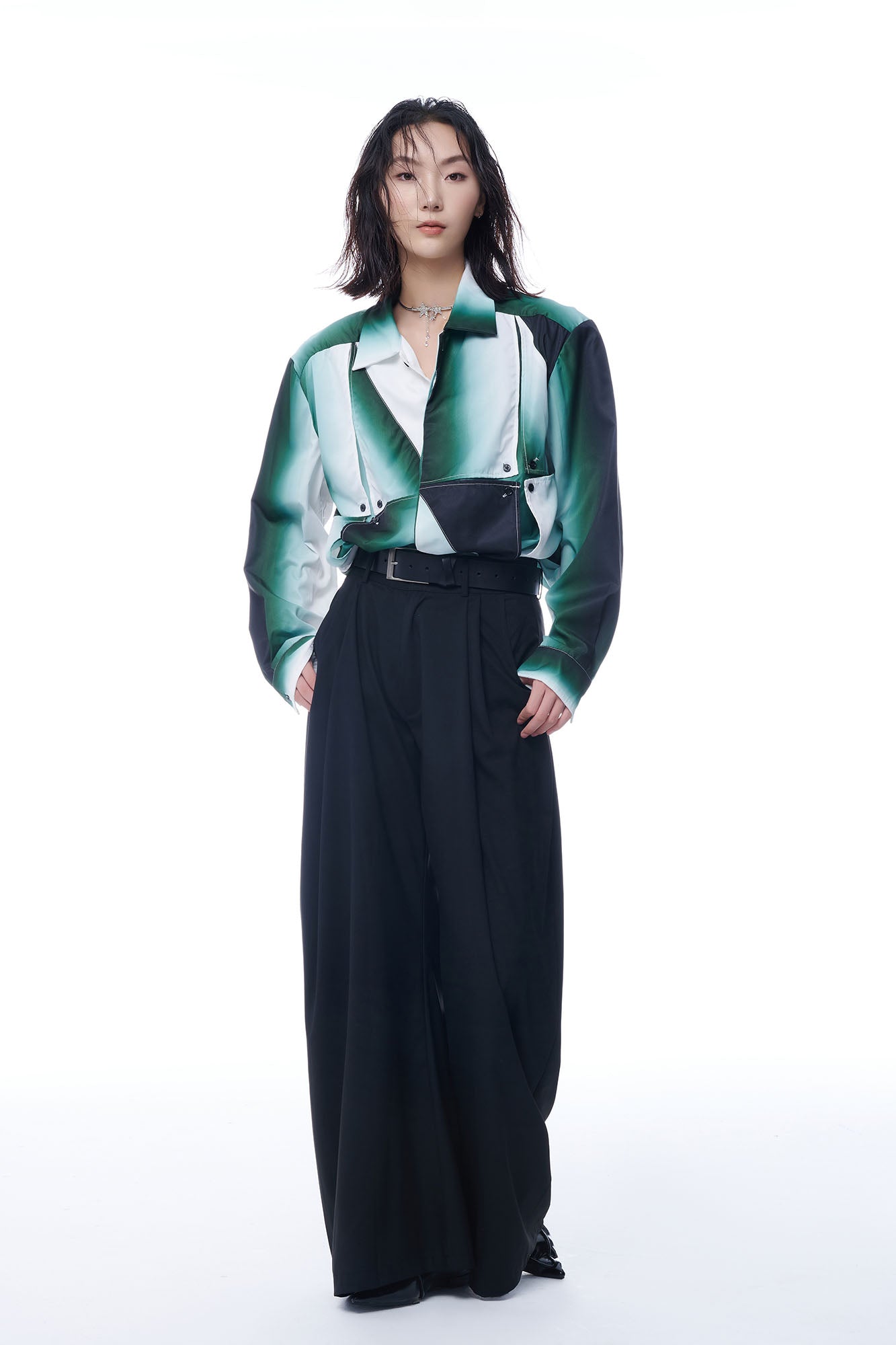 TUIMU Gradient Geometry Panel Acetate Shirt-Shirt-S-Long-Free Shipping Leatheretro