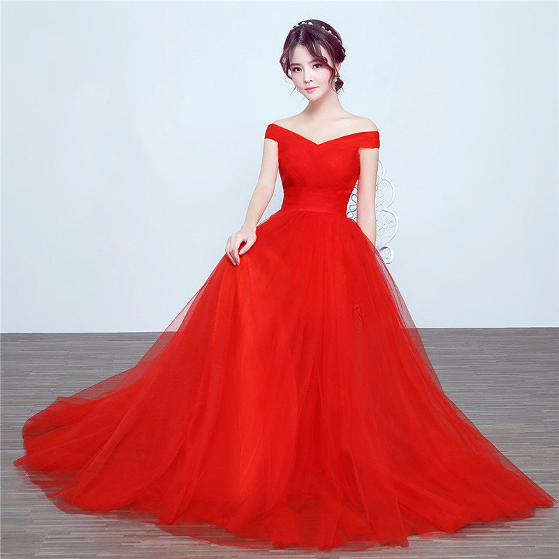 Elegant Off The Shoulder Long Party Dresses-Dresses-Red-US 2-Free Shipping Leatheretro