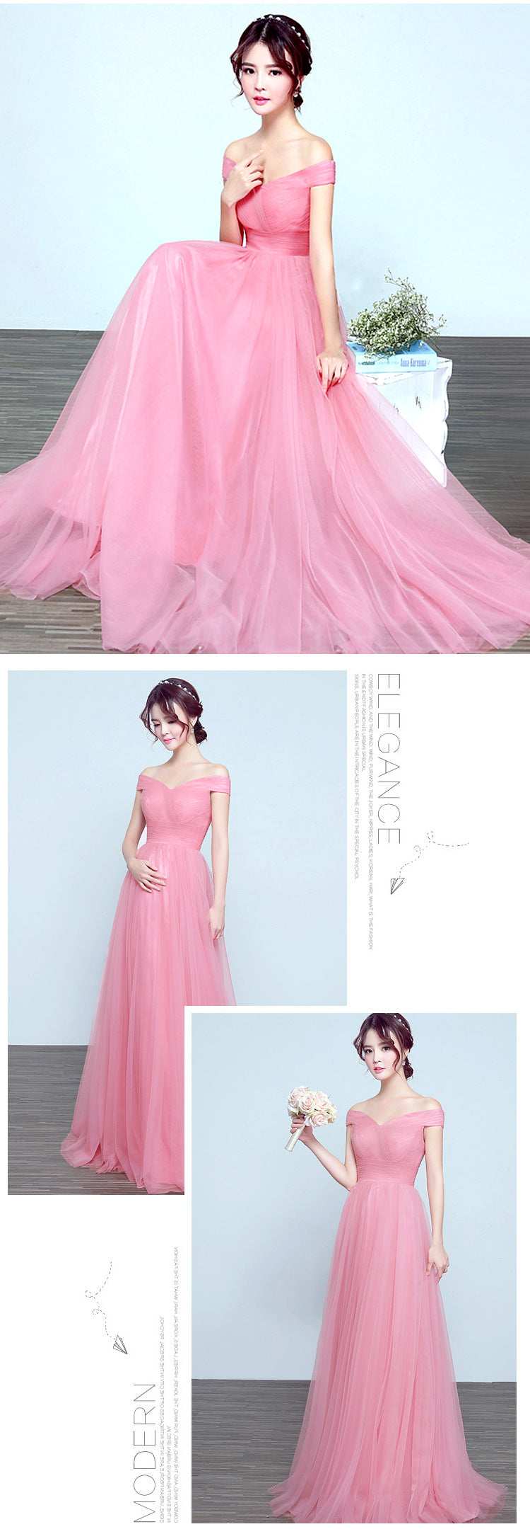 Elegant Off The Shoulder Long Party Dresses-Dresses-Pink-US 2-Free Shipping Leatheretro