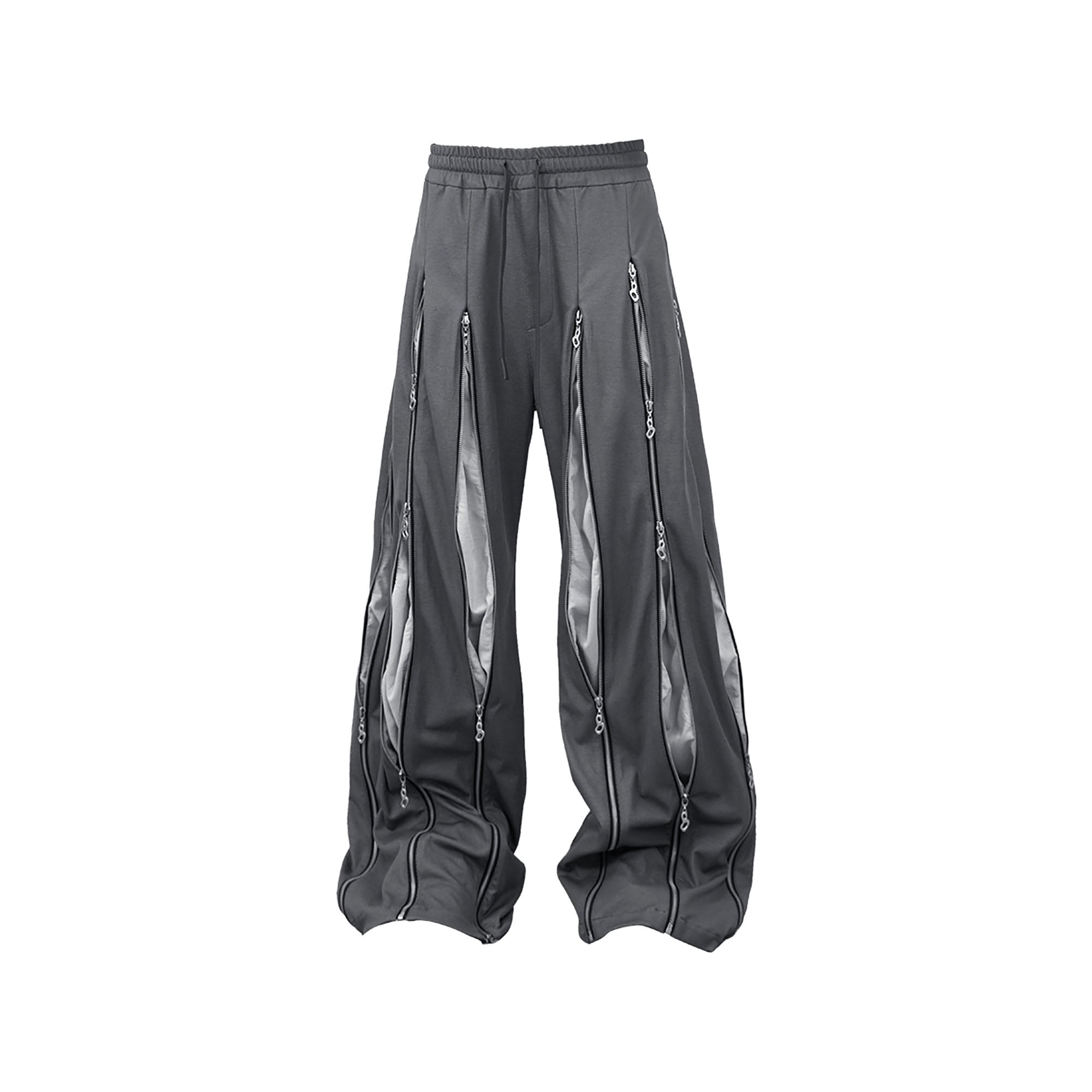 RELABEL Layered Multi-Zip Drawstring Sweatpants Gray-Pants-XS-Free Shipping Leatheretro