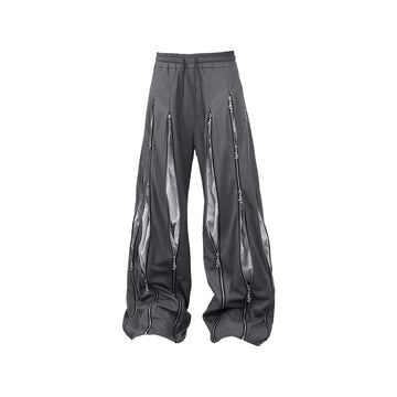 RELABEL Layered Multi-Zip Drawstring Sweatpants Gray-Pants-XS-Free Shipping Leatheretro