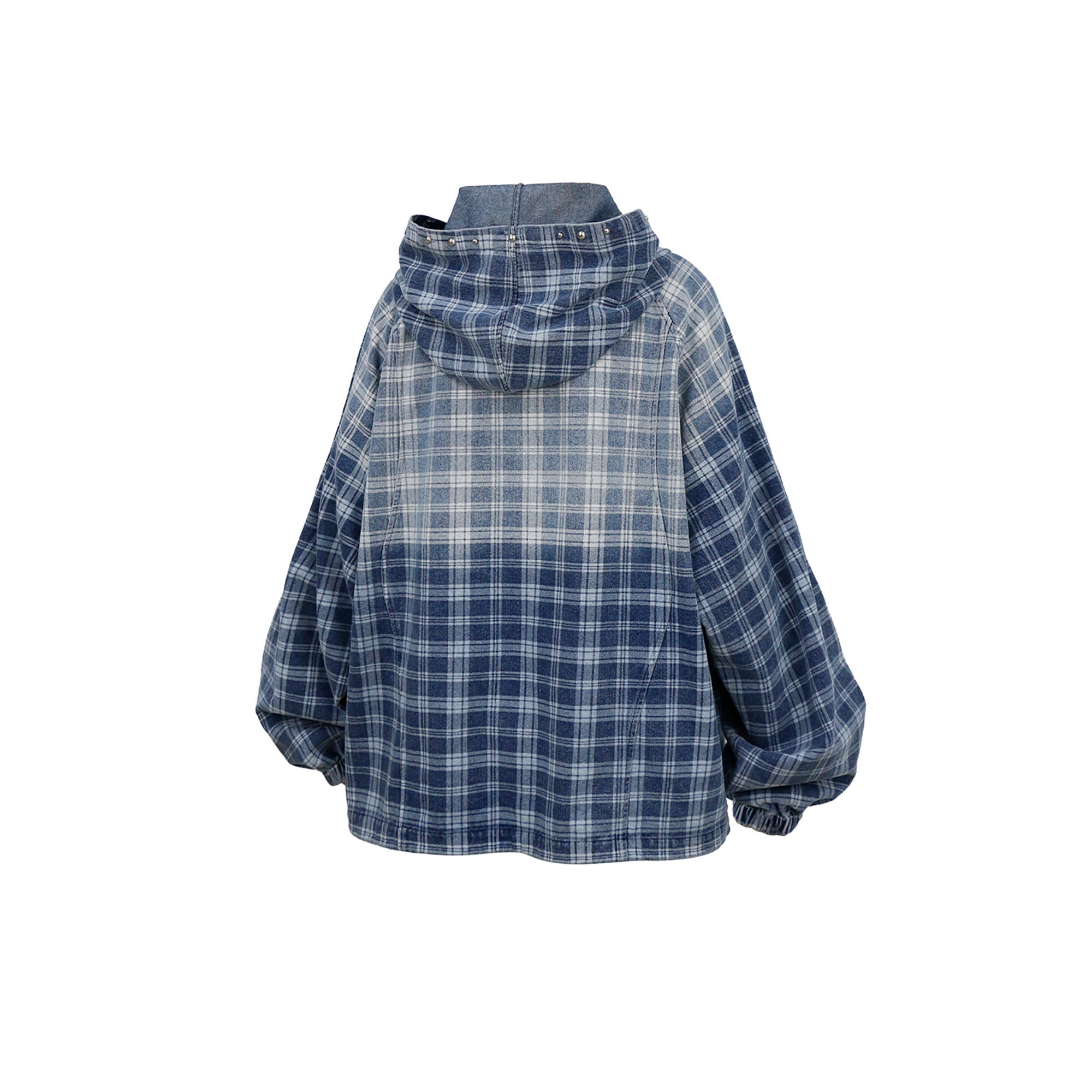 RELABEL Plaid Rivet Paneled Faded Hoodie-Hoodie-XS-Free Shipping Leatheretro
