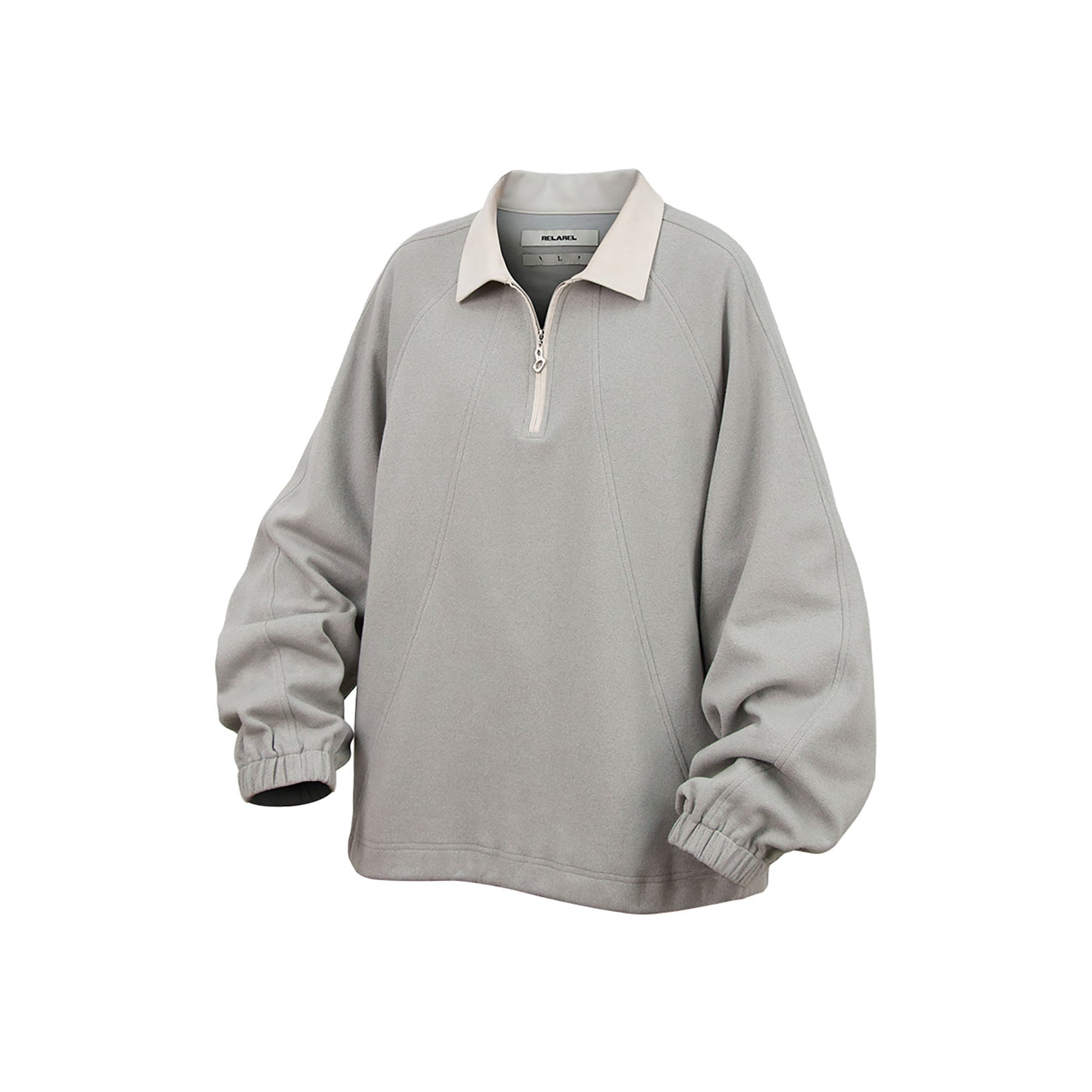 RELABEL Raglan Drawstring-Hem Polo Sweatshirt-Jacket-XS-Light Gray-Free Shipping Leatheretro