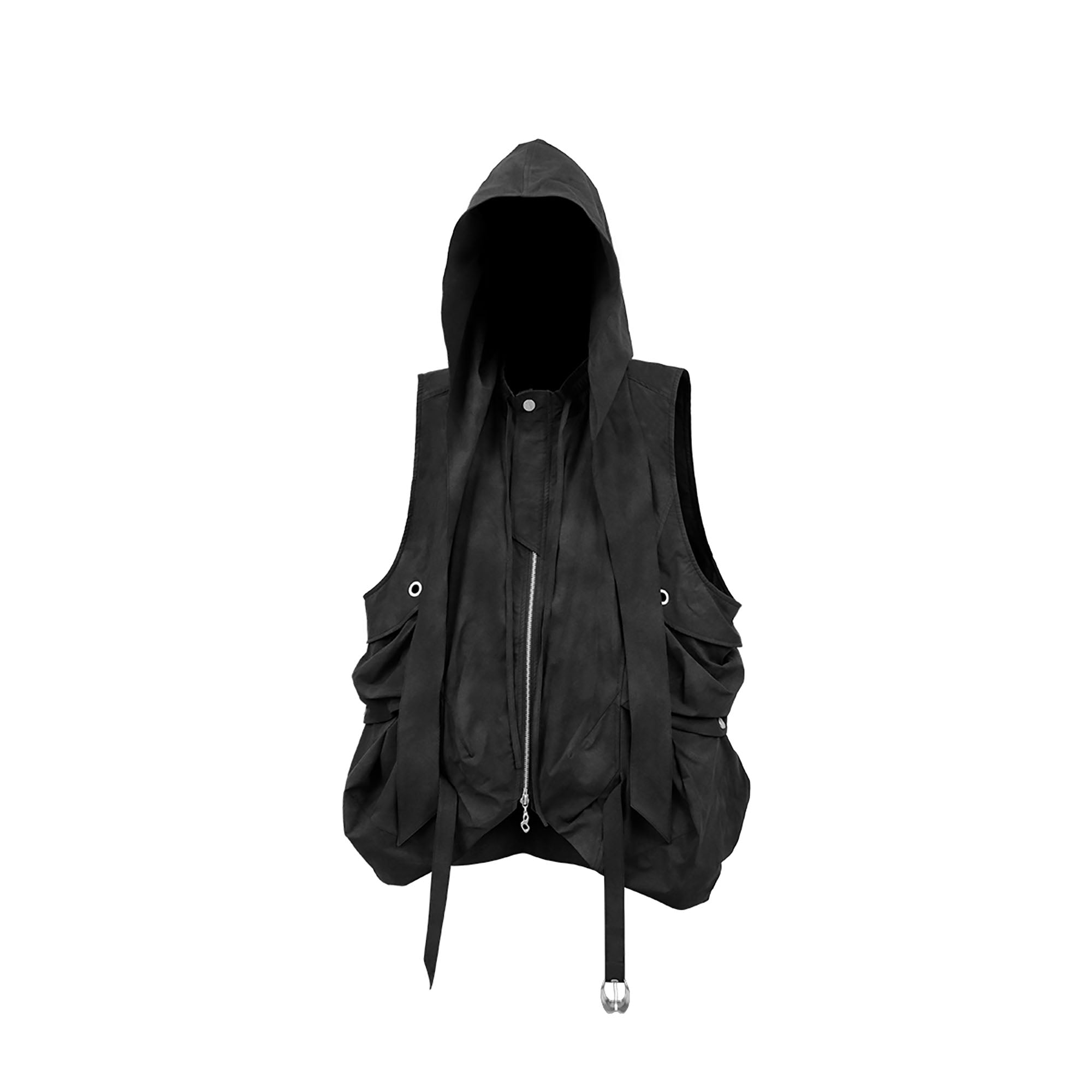 RELABEL Detachable Hood Big-Pocket Vest-Vest-XS (Preorder)-Black-Free Shipping Leatheretro