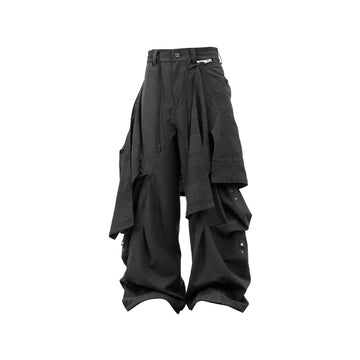 RELABEL Detachable Drape Linen-Blend Cargo Dark Gray-Pants-XS-Free Shipping Leatheretro
