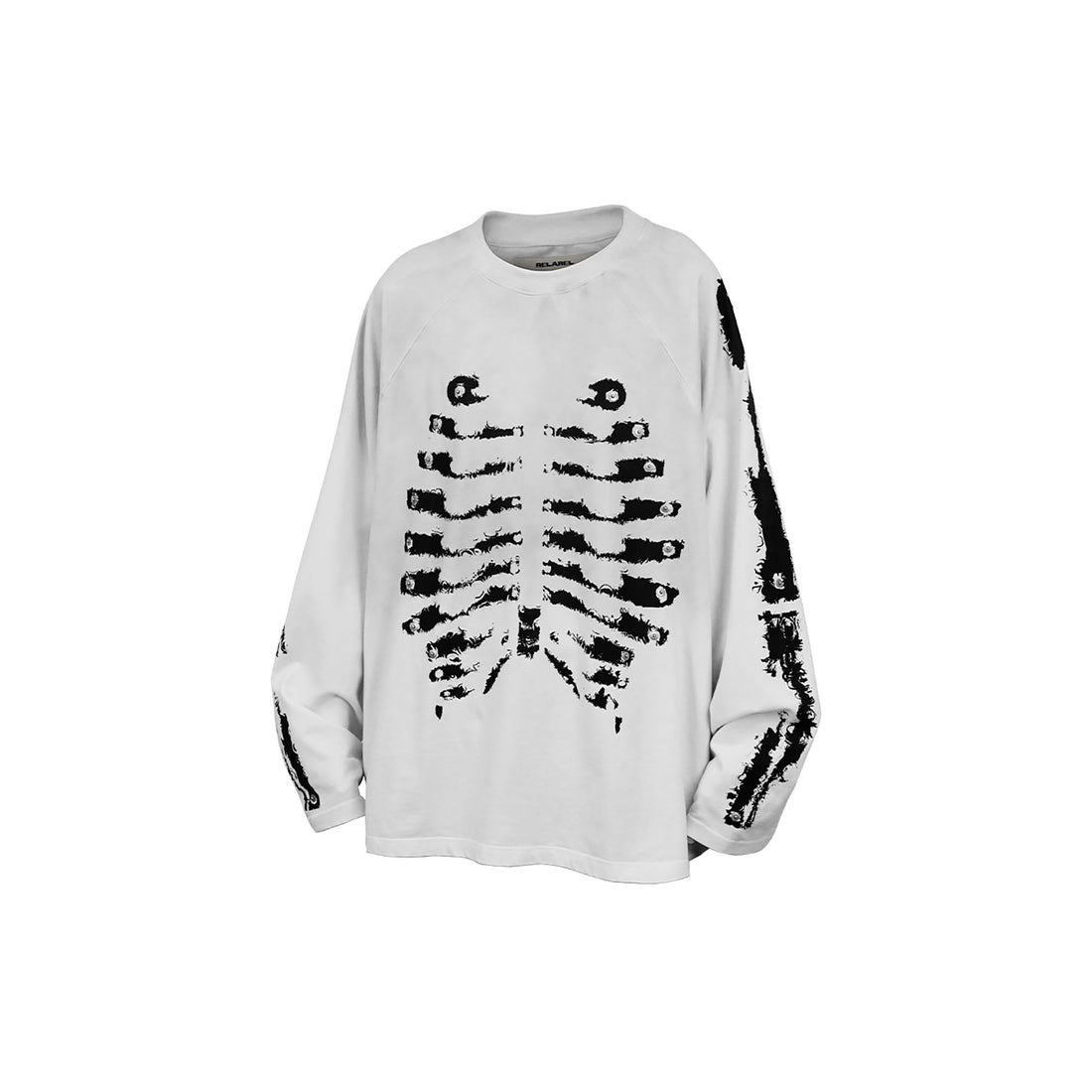 RELABEL Skeleton Graphic Rivet Long-Sleeve Tee-L/S Tee-XS-Gray-Free Shipping Leatheretro