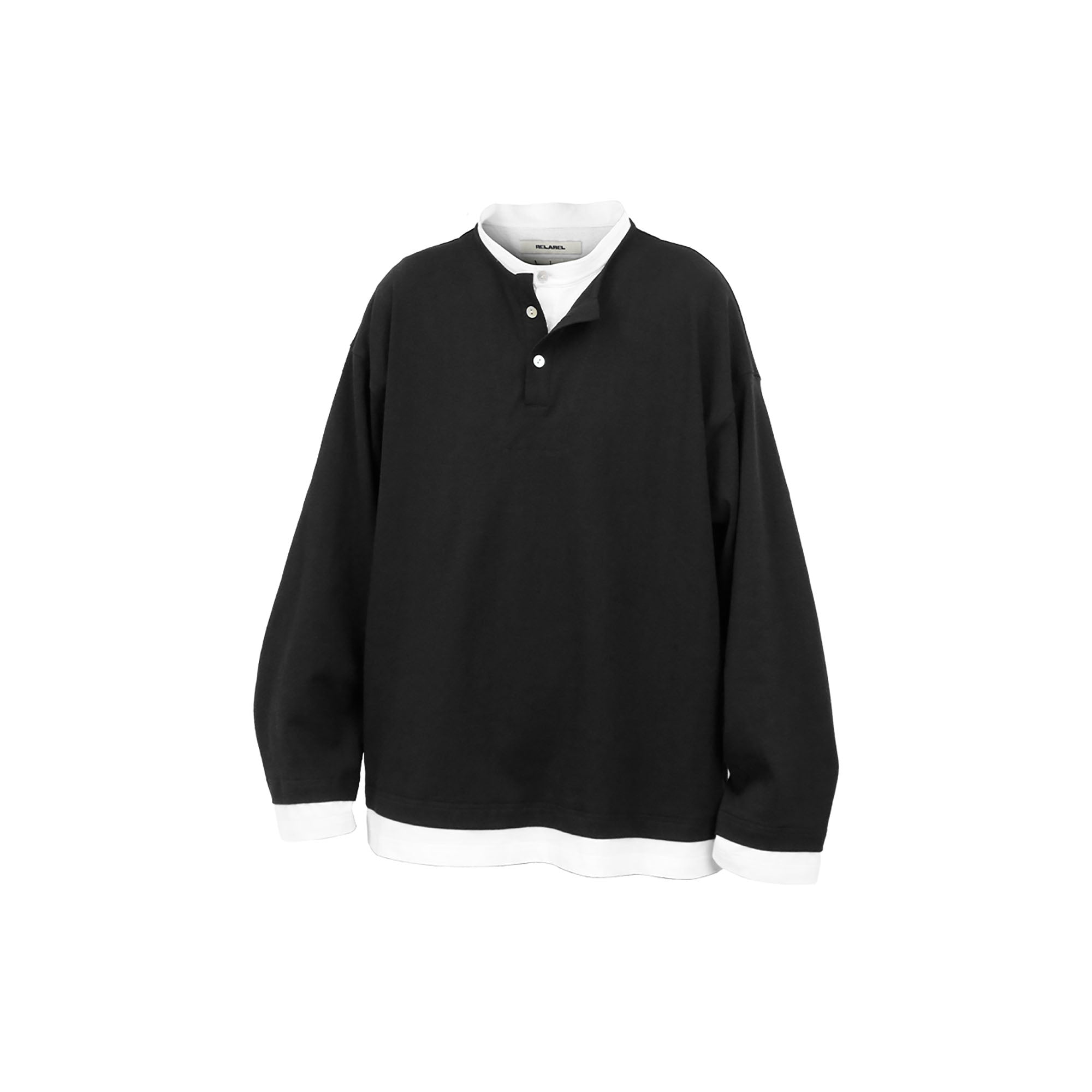RELABEL Contrast Layered Henley Long-Sleeve Tee-L/S Tee-XS-Black-Free Shipping Leatheretro