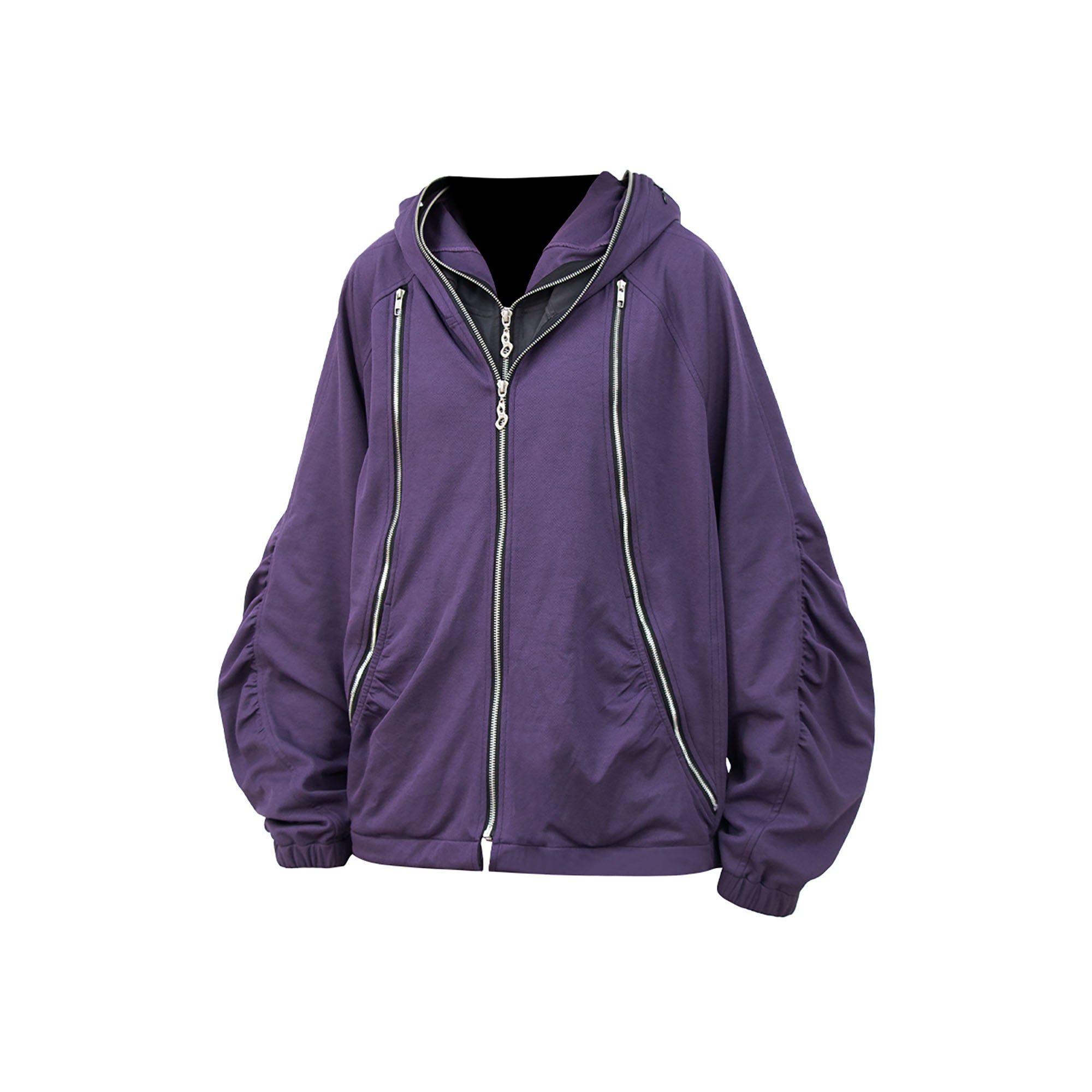 RELABEL Layered Multi-Zip Mask Hood Jacket Purple-Jacket-XS-Free Shipping Leatheretro
