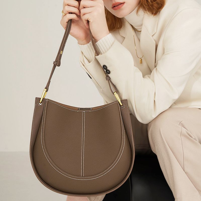 Luxury Soft Leather Crossbody Saddle Bag-Handbags-Beige-Free Shipping Leatheretro