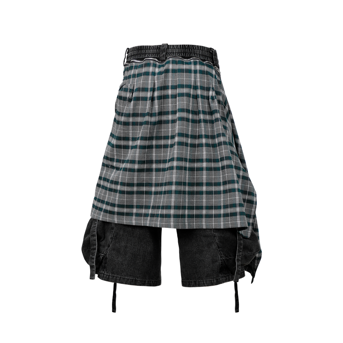 RELABEL Detachable Plaid Drape Oversized Denim Shorts-Shorts-XS-Free Shipping Leatheretro