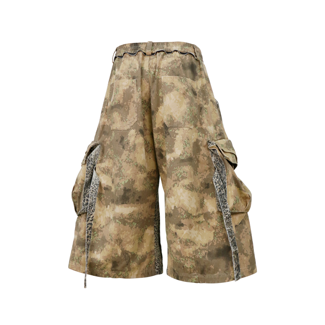 RELABEL Detachable Scarf Camo Leopard Panel Oversized Shorts-Shorts-XS-Free Shipping Leatheretro
