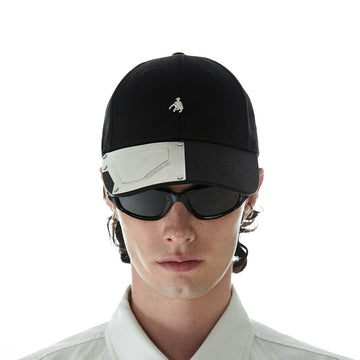 FACEONLAB Metal Plate LOGO Cap Black-Hat, Cap, Beanie-One Size (Adjustable)-Free Shipping Leatheretro