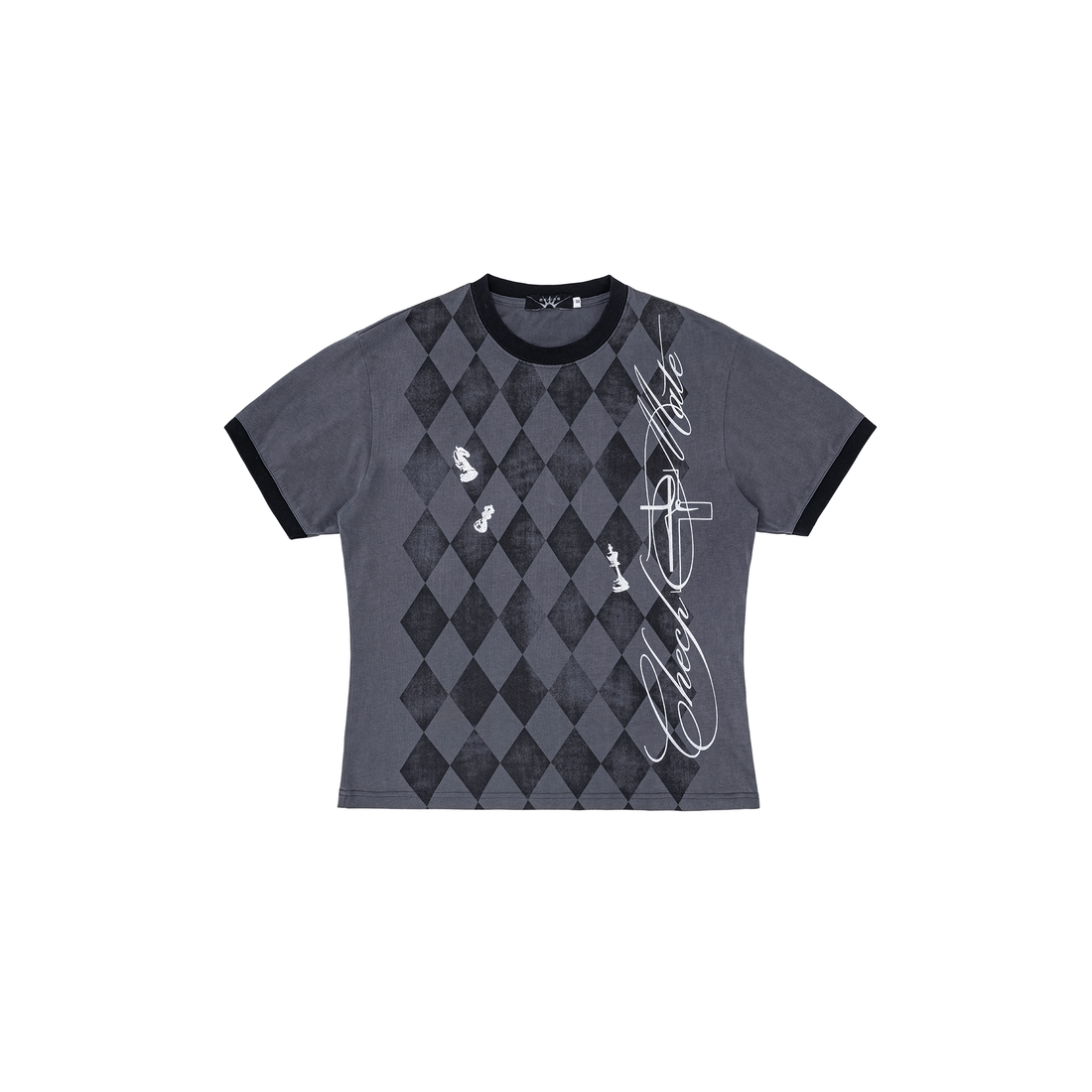 ESAIAS Washed Argyle Graphic T-Shirt-T Shirt-S-Free Shipping Leatheretro