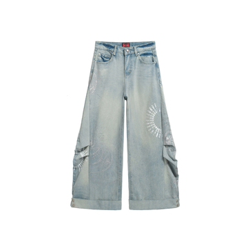 NOTHINGNESS WORLD Washed Pleated Curved Denim Pants-Jeans-S (1)(Preorder)-Free Shipping Leatheretro