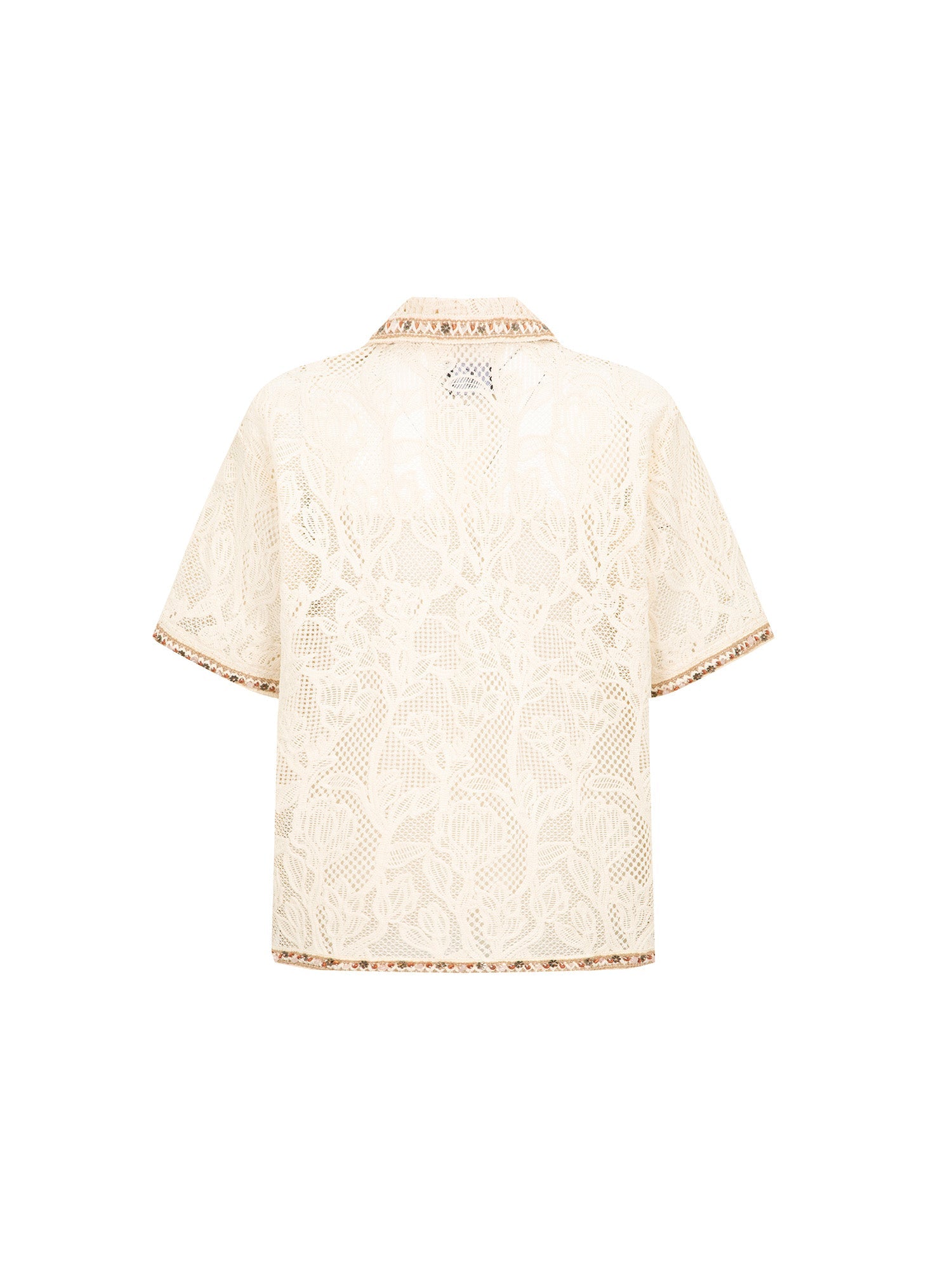 TUIMU Beaded Trim Open-Knit Jacquard Half Shirt-Shirt-S (Preorder)-Free Shipping Leatheretro