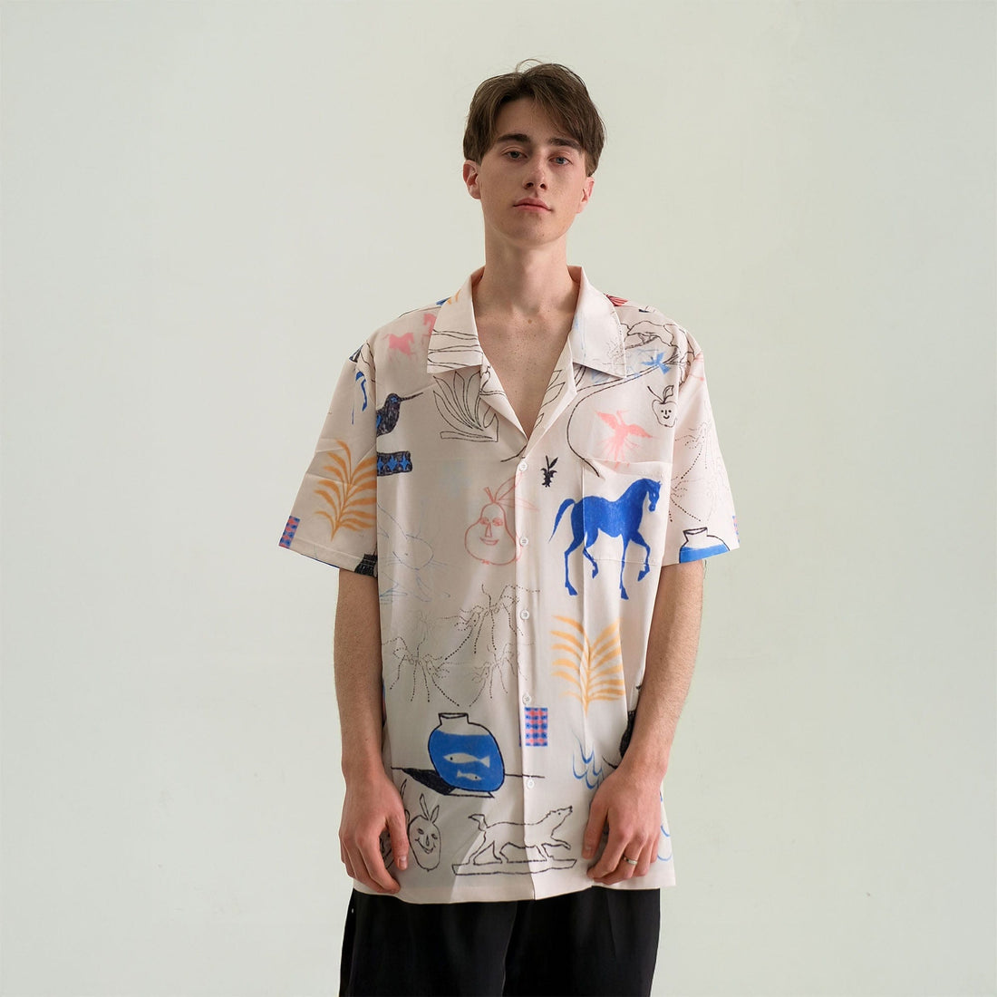 WIID Doodle Sketch Full-Print Cuban Half Shirt-Half shirt-M-Free Shipping Leatheretro