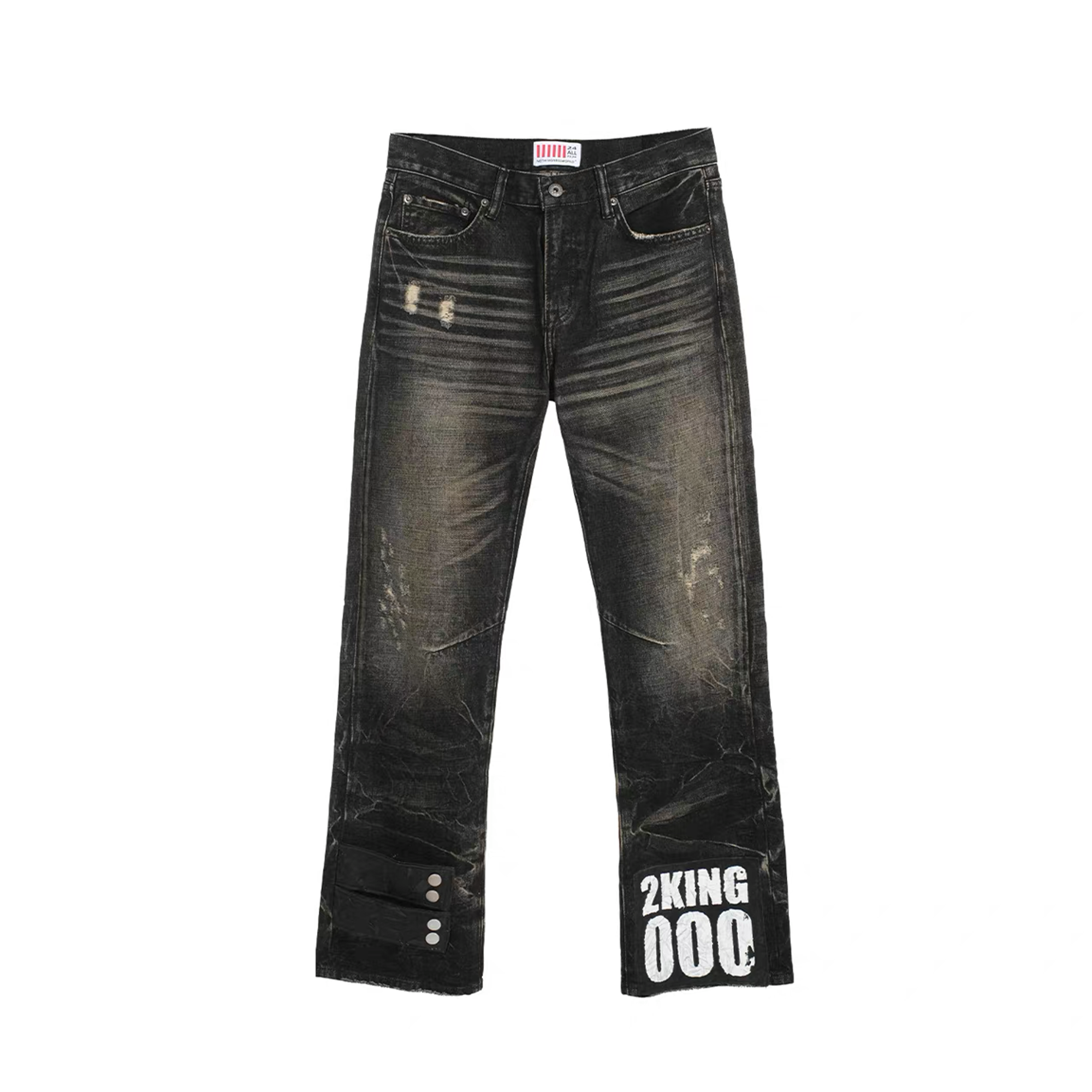 NOTHINGNESS WORLD Distressed Ripple-Wash Graphic Denim Pants-Jeans-S-Free Shipping Leatheretro