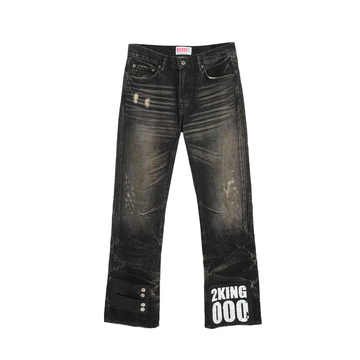 NOTHINGNESS WORLD Distressed Ripple-Wash Graphic Denim Pants-Jeans-S-Free Shipping Leatheretro