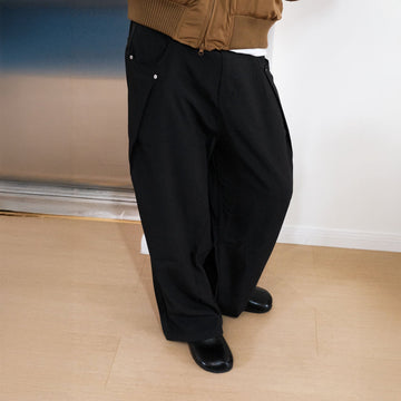WIID Slanted Pleat Wide-Leg Trousers-Pants-M-Free Shipping Leatheretro