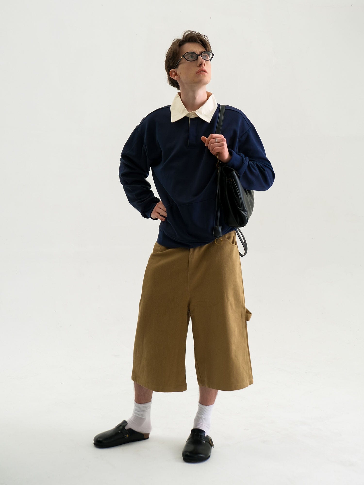 WIID Preppy Contrast-Collar Polo Sweatshirt-Sweatshirt-M-Free Shipping Leatheretro