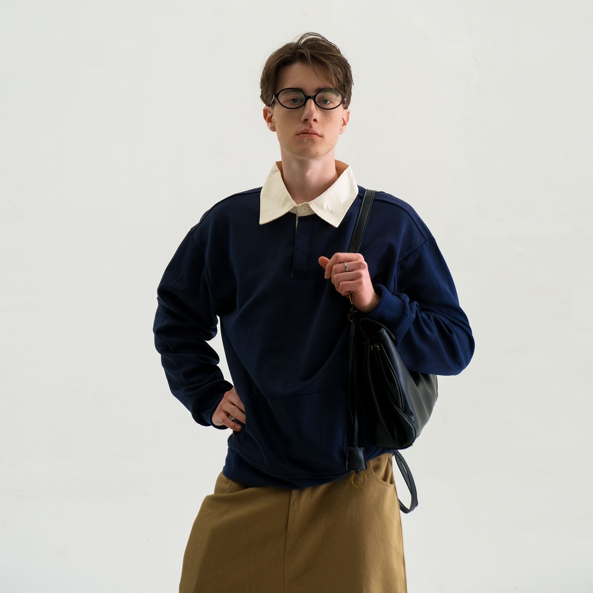 WIID Preppy Contrast-Collar Polo Sweatshirt-Sweatshirt-M-Free Shipping Leatheretro