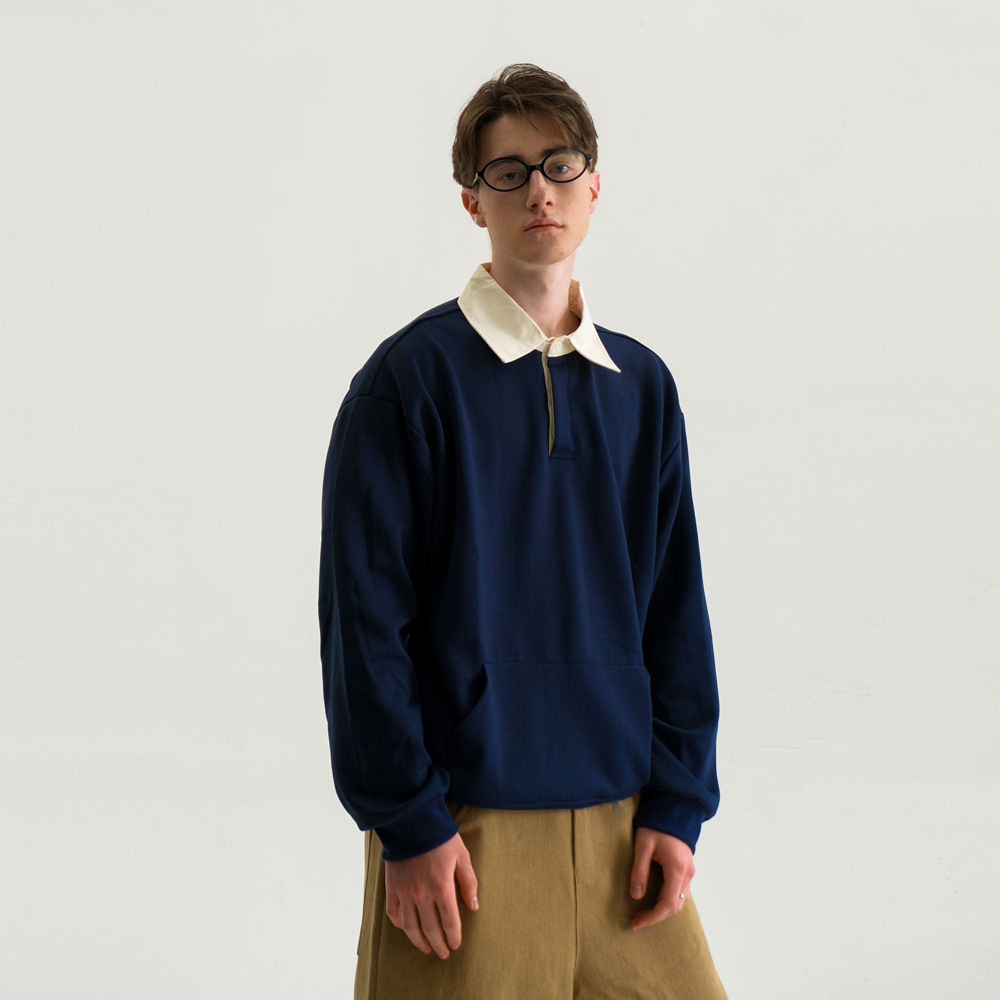 WIID Preppy Contrast-Collar Polo Sweatshirt-Sweatshirt-M-Free Shipping Leatheretro