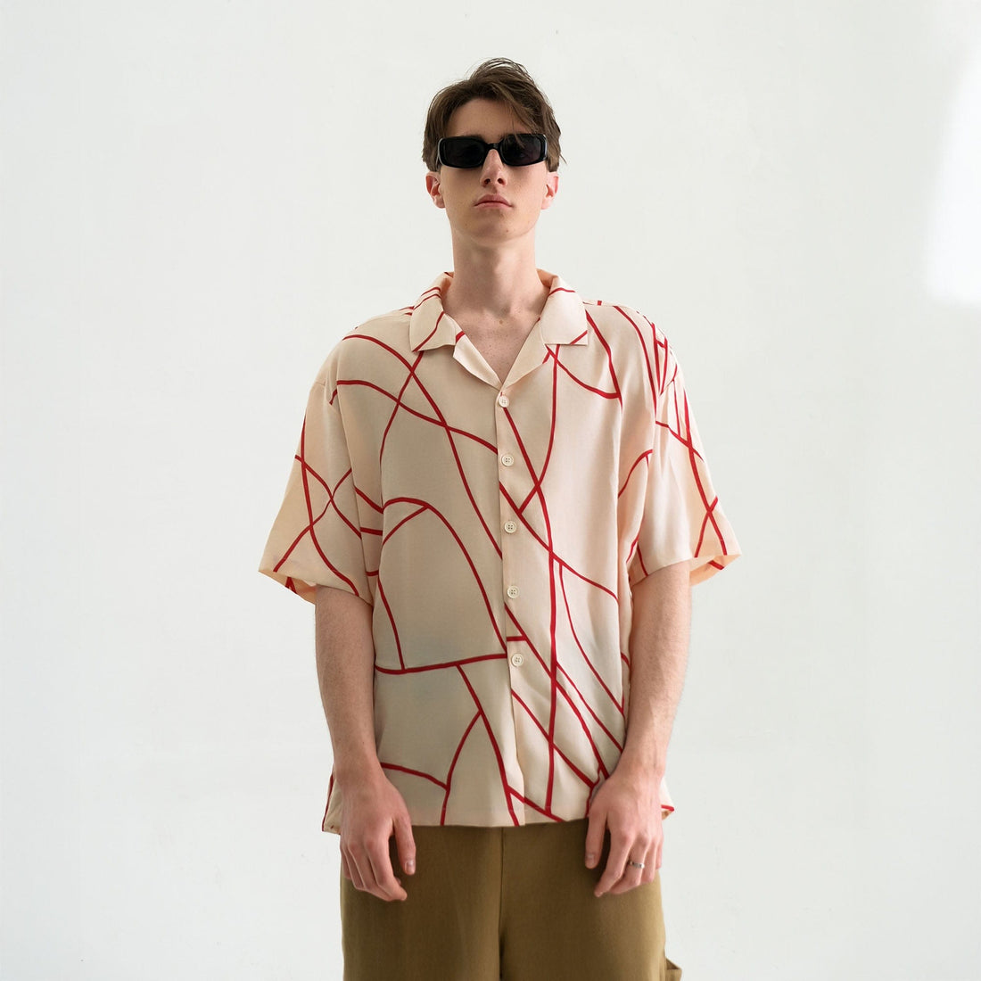 WIID Abstract Line Oversized Cuban Half Shirt-Half shirt-M-Free Shipping Leatheretro