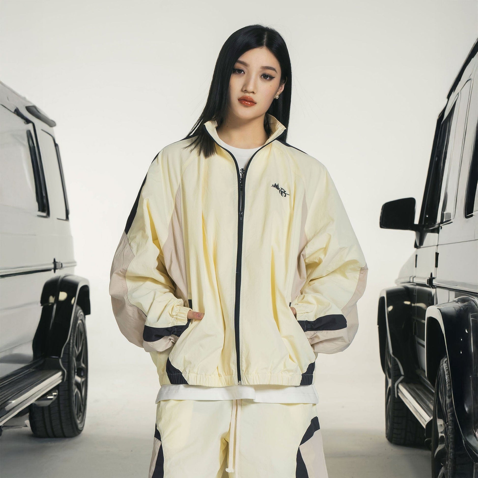 MAKEMORE Retro Contrast Panel Embroidery Jacket-Jacket-S-Beige-Free Shipping Leatheretro