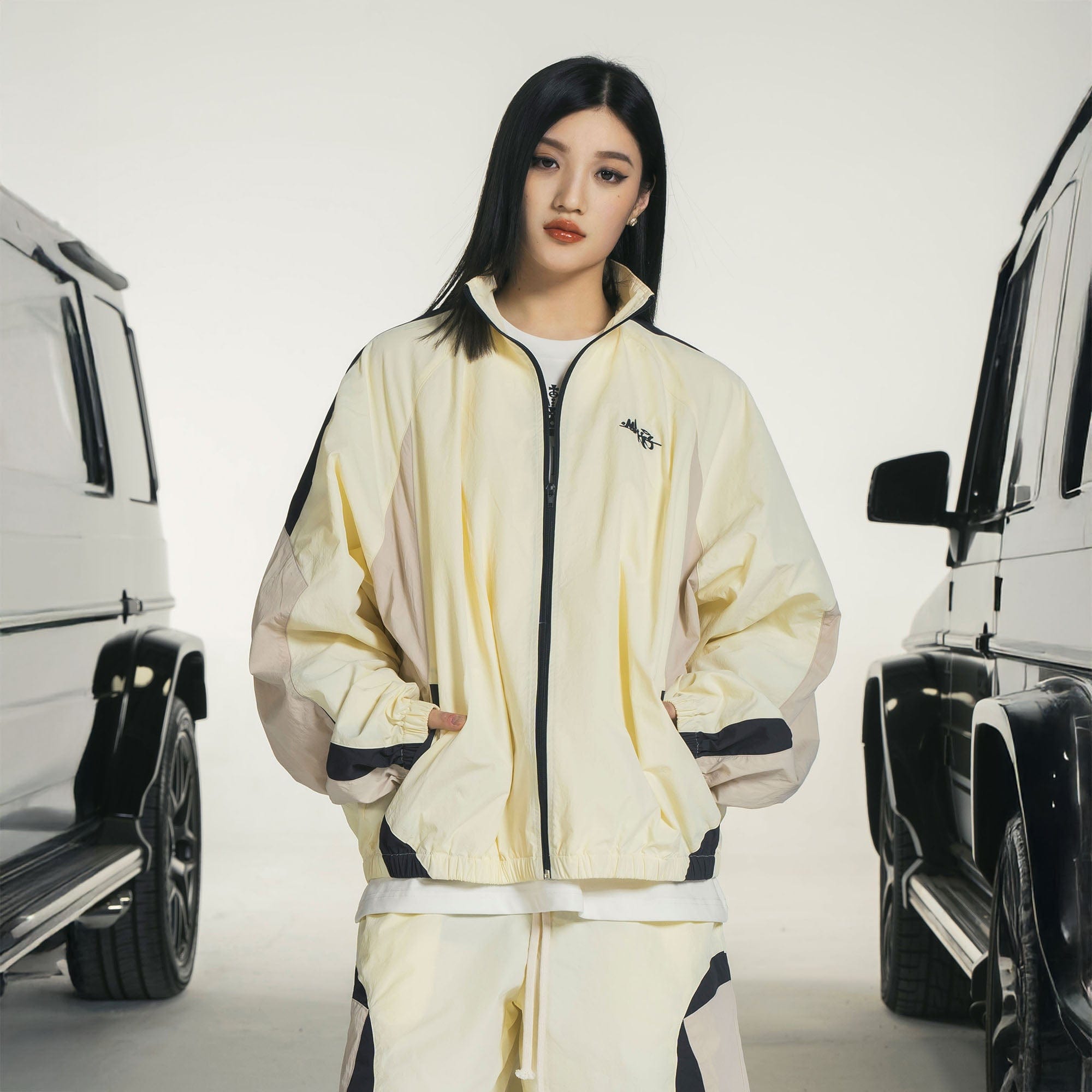 MAKEMORE Retro Contrast Panel Embroidery Jacket-Jacket-S-Beige-Free Shipping Leatheretro