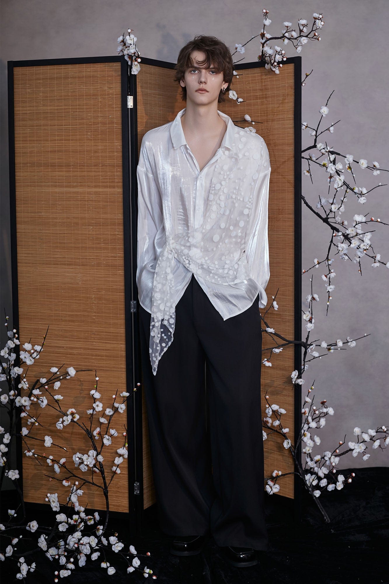 JIECHI Dots Tulle Drape Iridescent Shirt-Shirt-M-Free Shipping Leatheretro